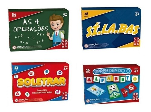 Brinquedo Educativo Kit Pedagógico 4 Jogos Alfabetização