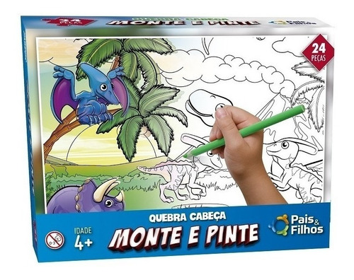 Quebra Cabeça Infantil Pintura Brinquedo Educativo Dino