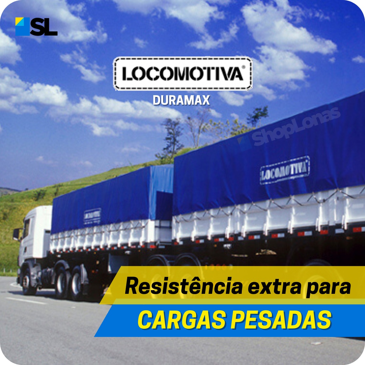 Lona Caminhão Locomotiva Azul/Preto com Argola - 11x6