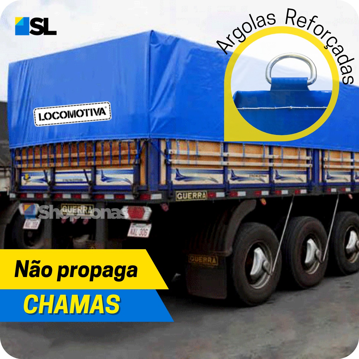 Lona Caminhão Locomotiva Azul/Preto com Argola - 14,5x4,5
