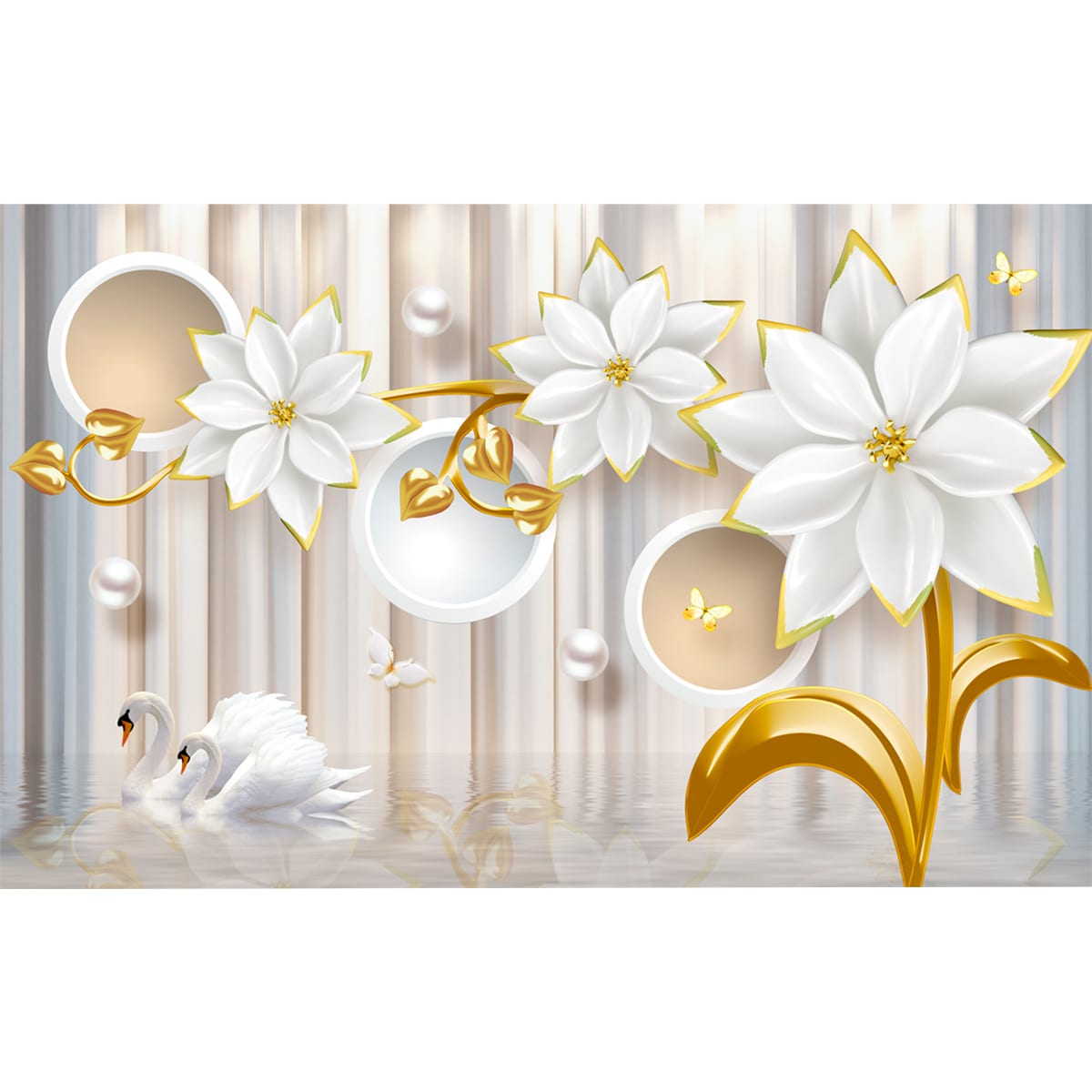 Painel Adesivo - Flores Brancas e Douradas