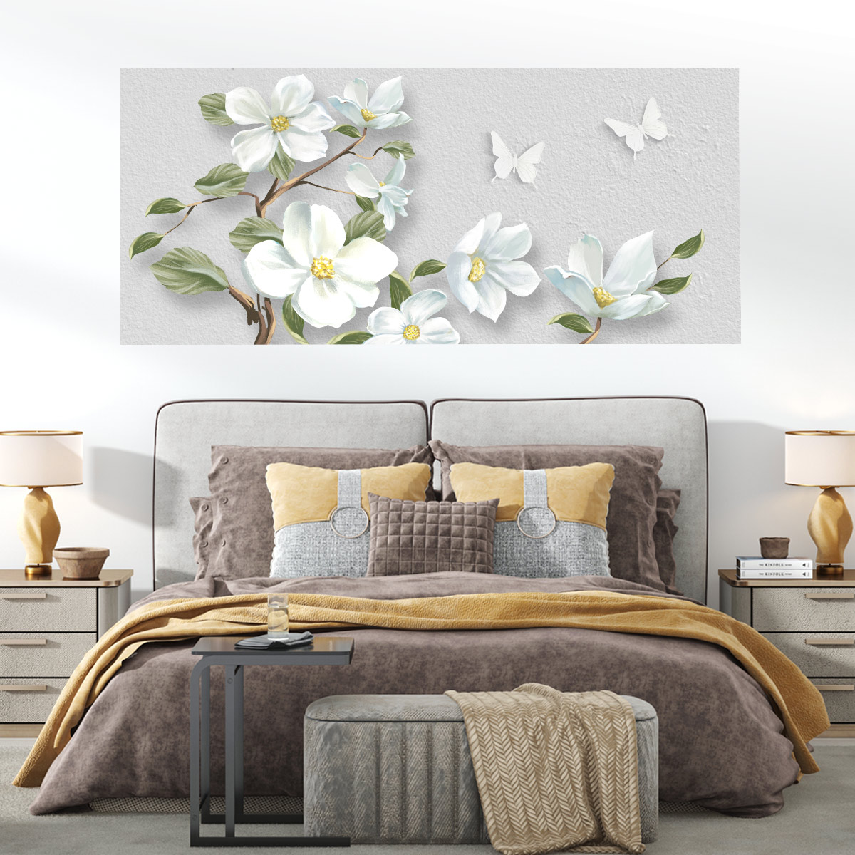 Painel Quadro Adesivo - Flores brancas