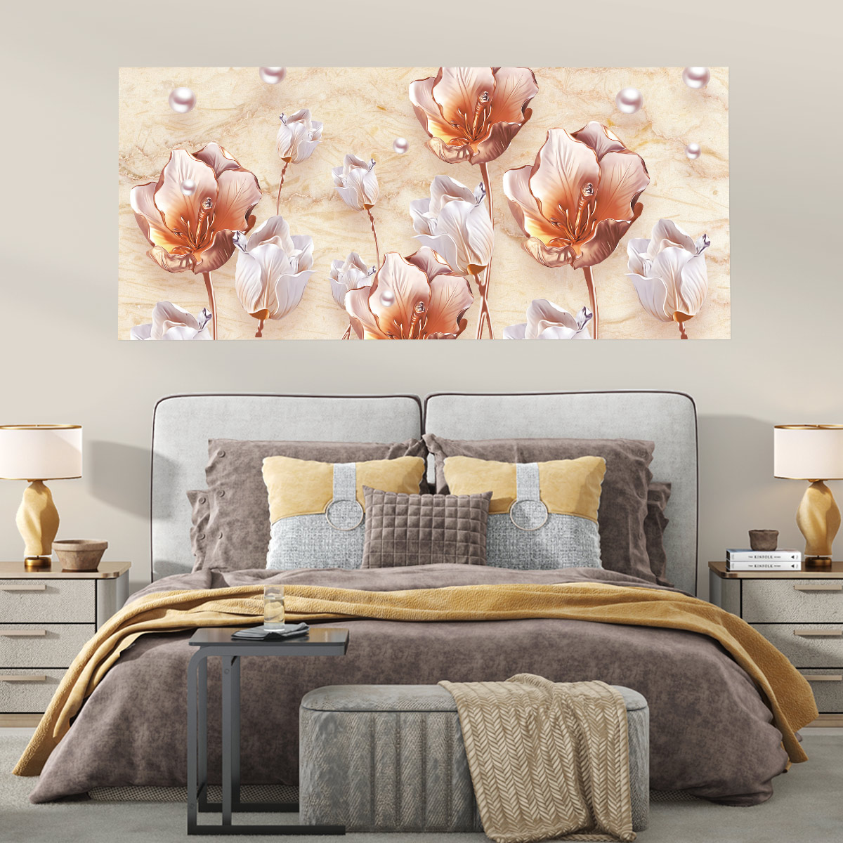 Painel Quadro Adesivo - Rosas cor de bronze