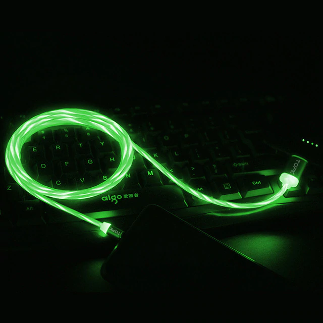 Cabo Magnético LED iluminado - Micro USB, Tipo-C ou Lightning para iPhone - Azul, Vermelho, Verde ou RGB