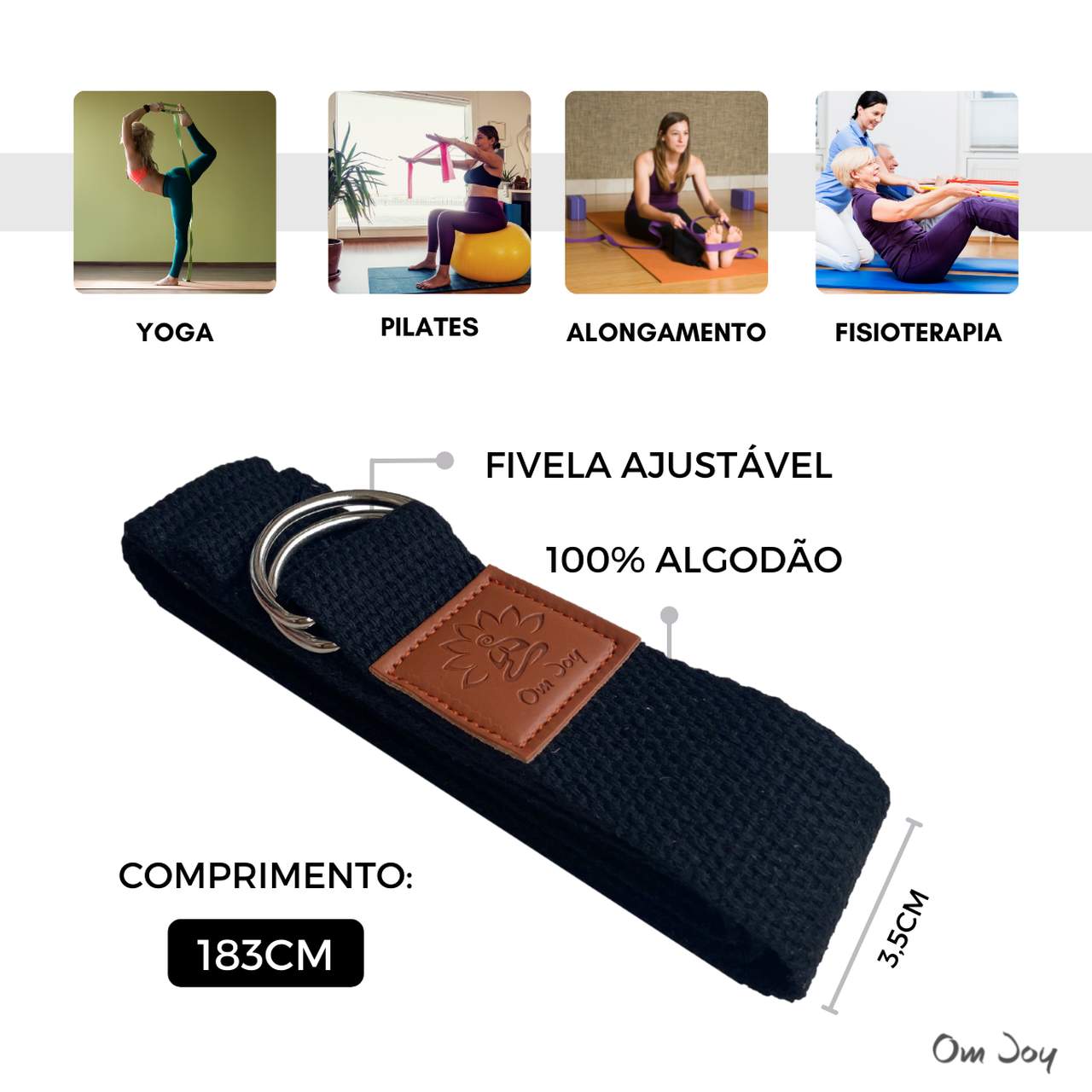 Cinto Yoga Strap - Faixa de Alongamento - Algodão 183cm Om Joy - Om Joy
