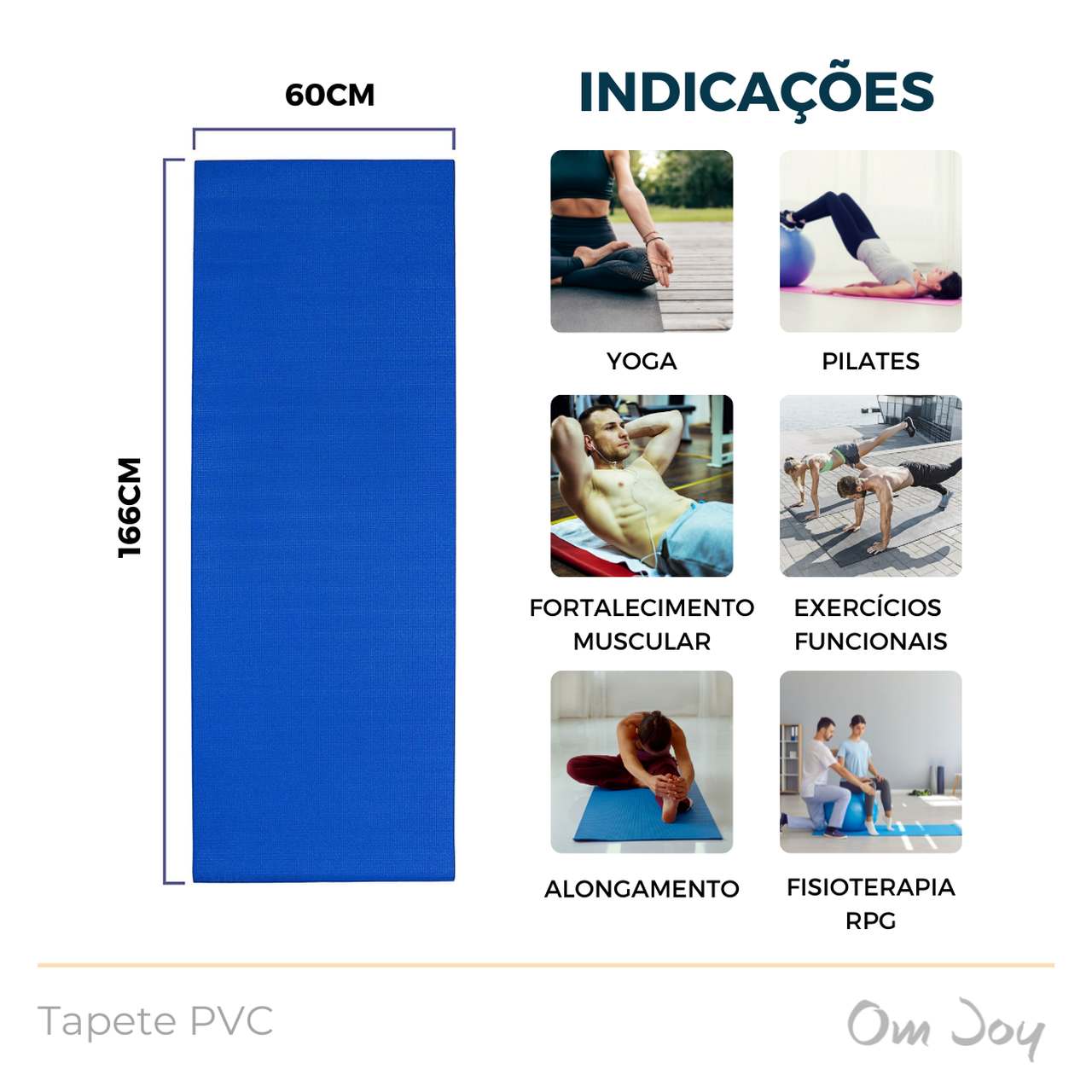 Kit Tapete de Yoga PVC 166x60cm + 2 Blocos EVA + Alça - Om Joy