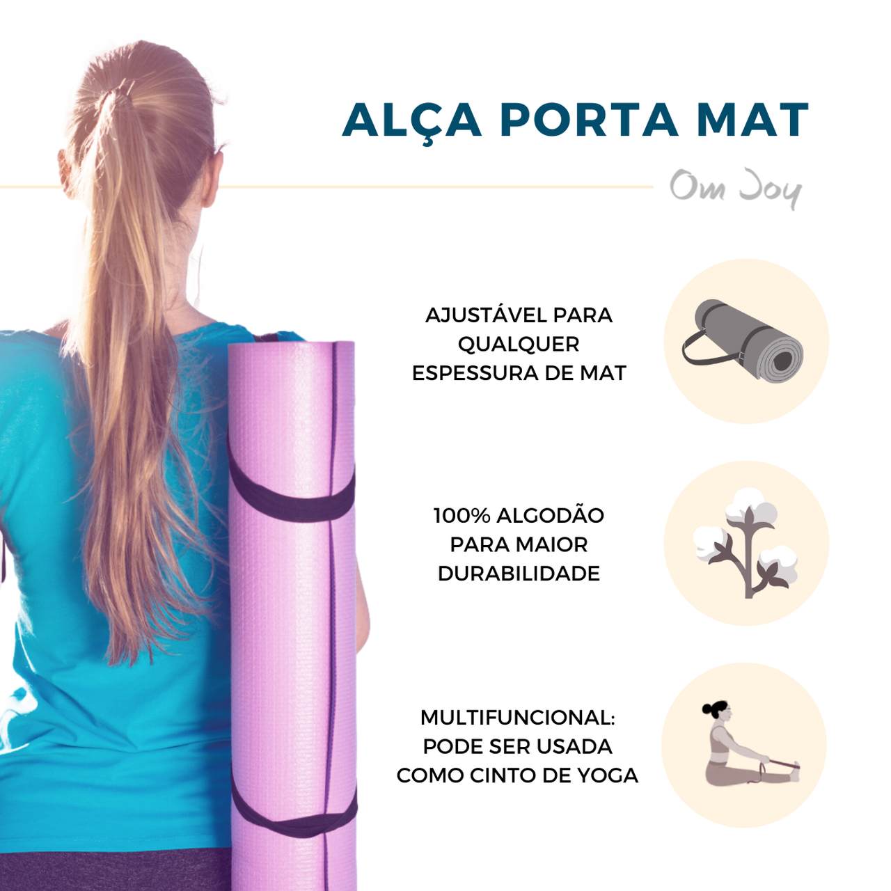 Kit Tapete de Yoga PVC + Blocos EVA + Alça Porta Mat - Om Joy