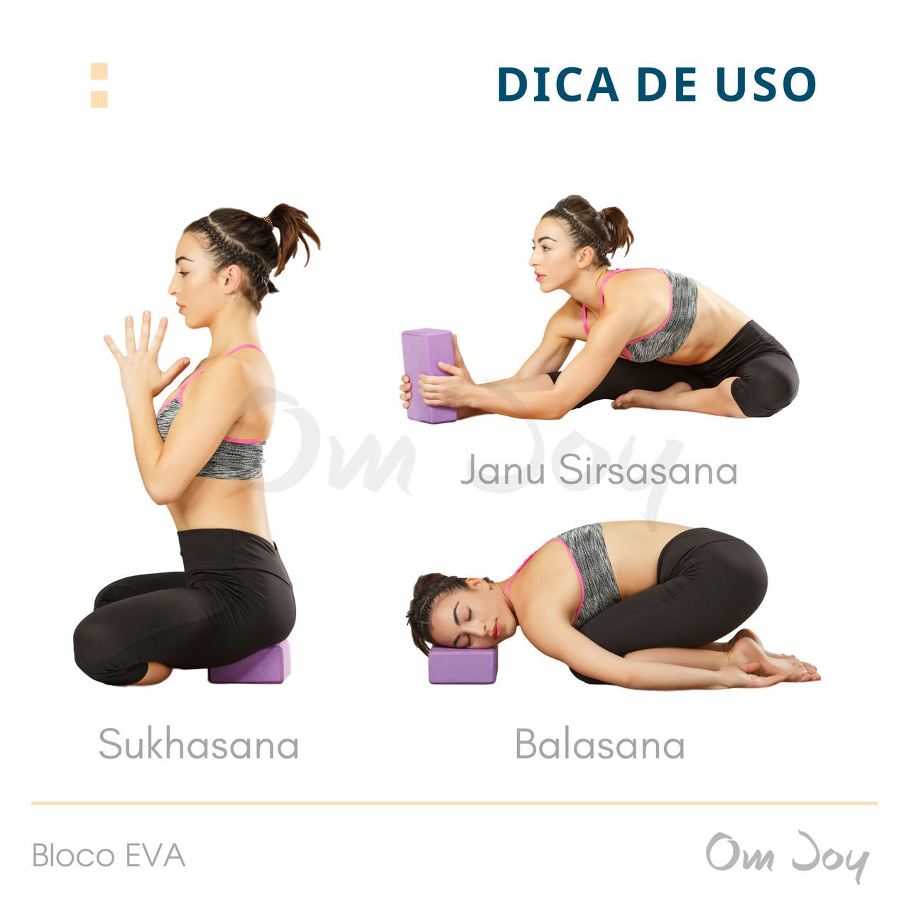 Kit Yoga Props Preto - Blocos 500g + Cinto de Alongamento  - Om Joy