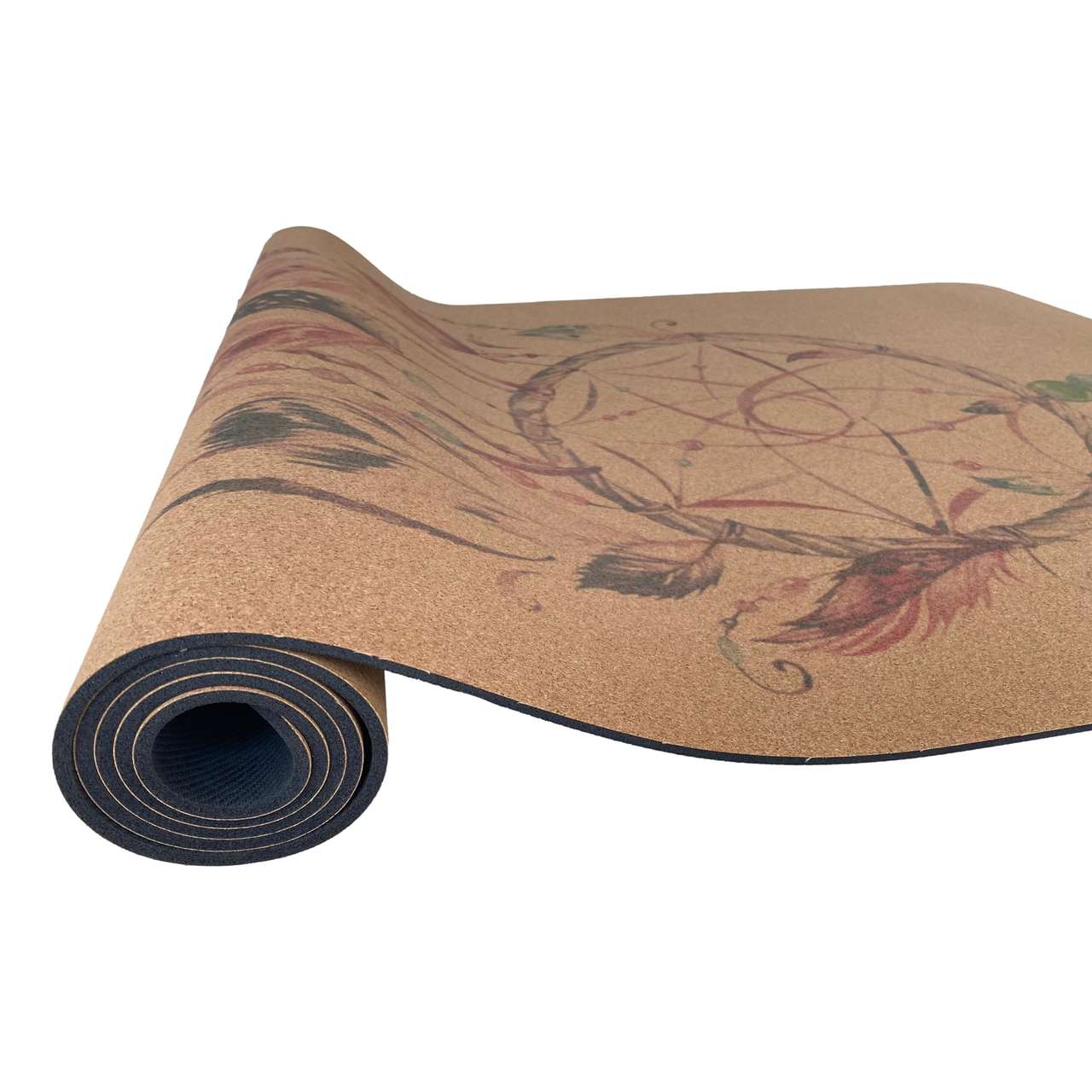 Tapete de Yoga Estampado - Cortiça e Borracha Natural - Apanhador de Sonhos - 5mm 183x68cm  - Om Joy