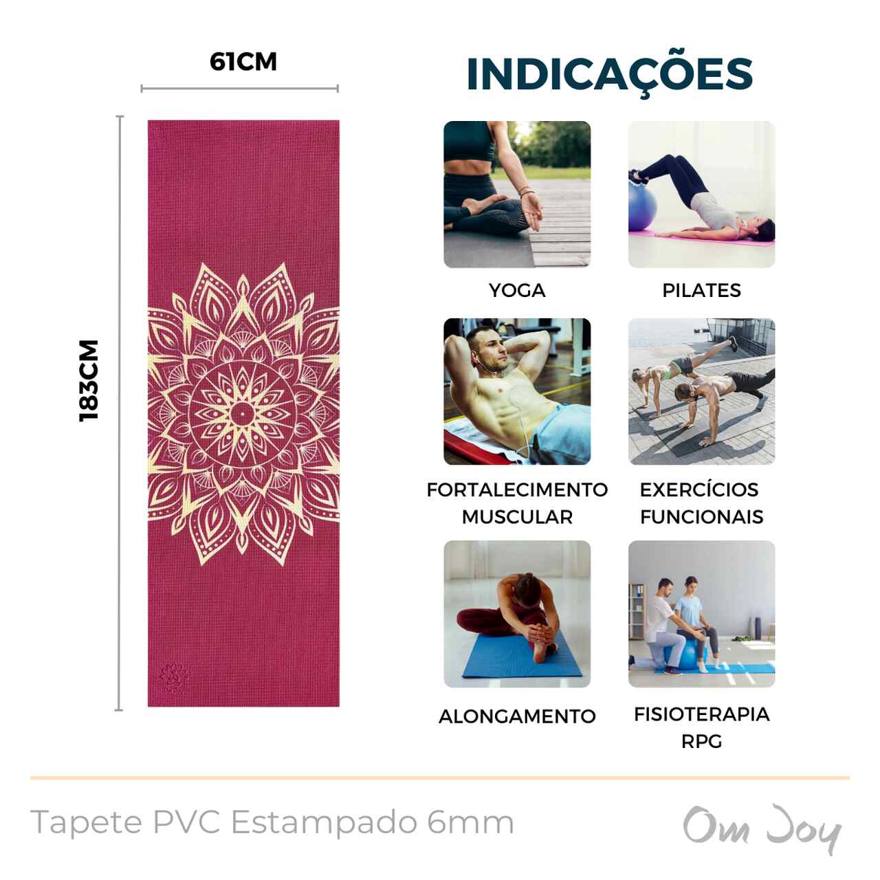Tapete de Yoga Estampado PVC 6mm - Bali  - Om Joy