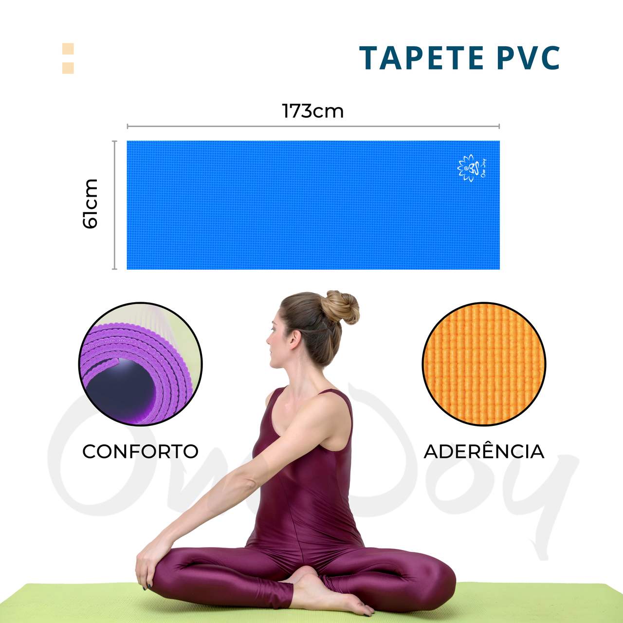 Tapete de Yoga, Pilates e Exercícios Funcionais -  PVC Básico 173x61cm - Om Joy