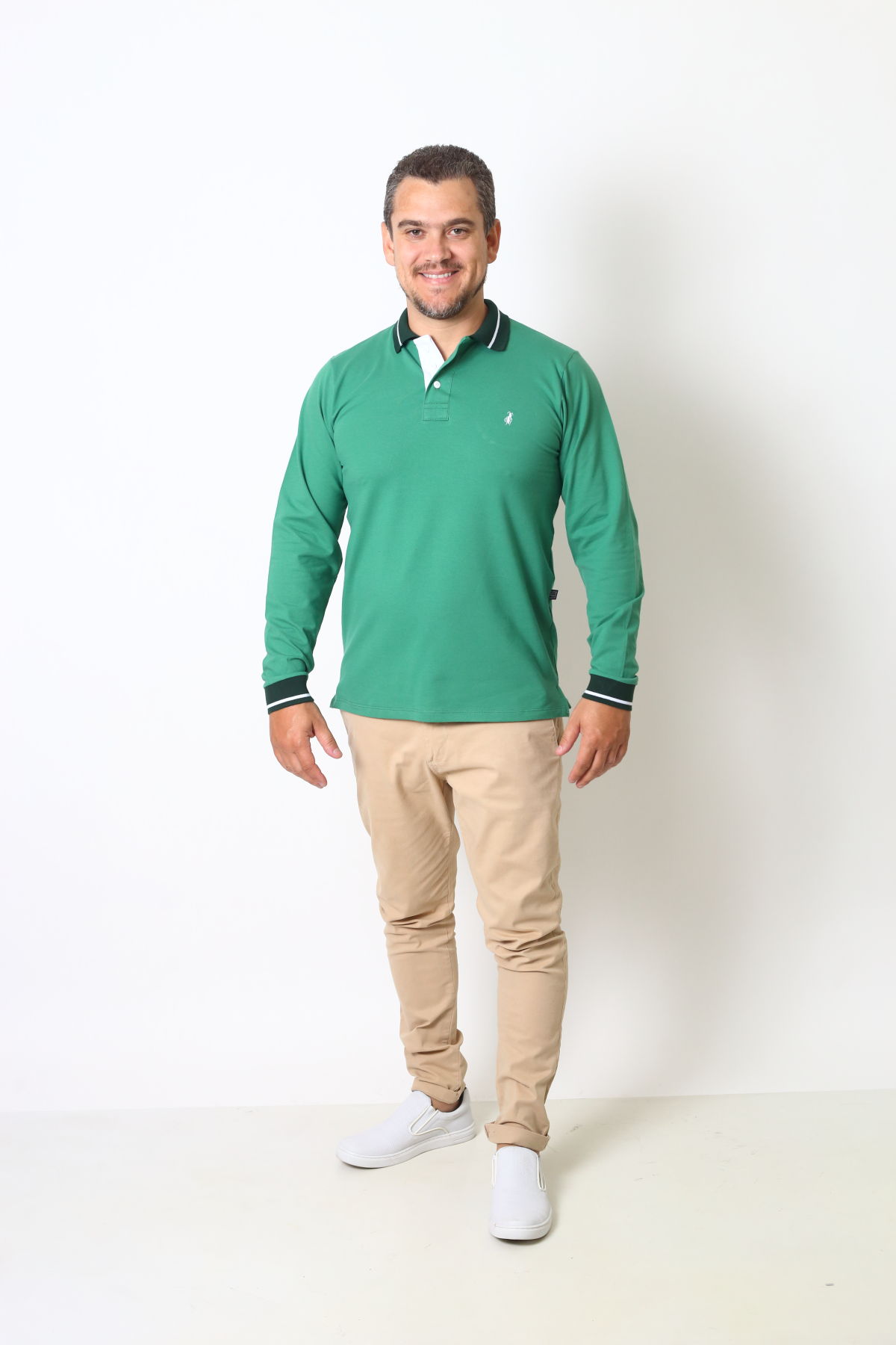 Camisa Polo Verde Bandeira Manga Longa - Premium