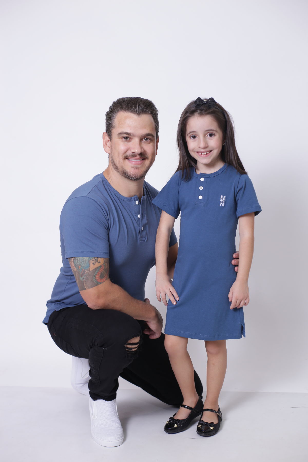 PAI E FILHA > 02 Peças - T-Shirt + Vestido Infantil - Azul Petróleo  [Coleção Tal Pai Tal Filha]