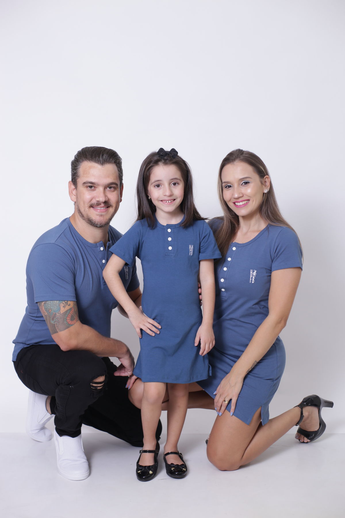 PAIS E FILHA > Kit 3 Peças T-Shirt + Vestidos Henley - Azul Petróleo [Coleção Família]