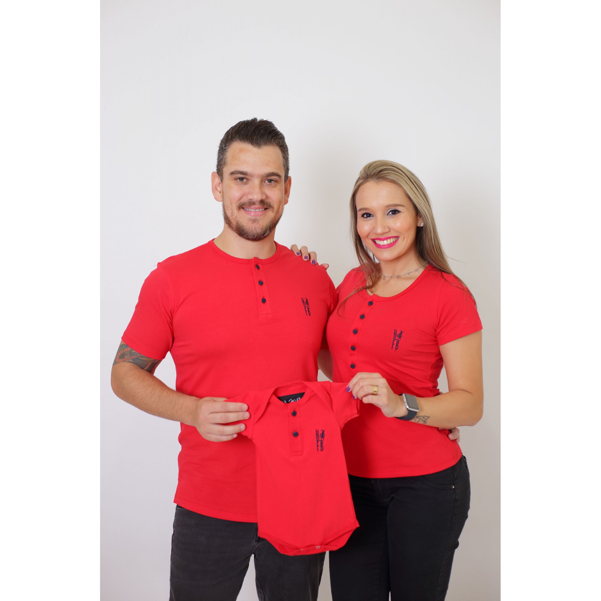 PAIS E FILHOS > Kit 3 Peças - T-Shirts + Body Henley - Vermelho