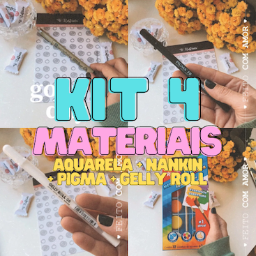 Kit 4 materiais (aquarela, nankin, pigma e gelly roll)