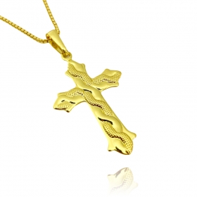 Pingente Crucifixo Cobra (3,2cmX2cm) (Banho Ouro 24k)