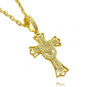 Pingente Crucifixo Cravejado (4,5cmX2,9cm) (7g) (Banho Ouro 24k)