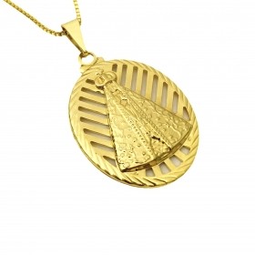 Pingente Medalha Nossa Senhora Aparecida Oval Vazada (3,6cmX2,6cm) (Banho Ouro 24k)
