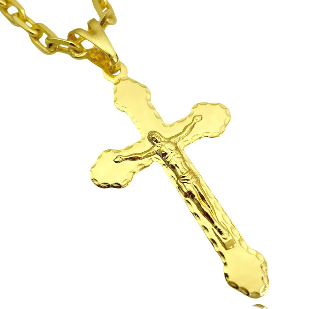 Pingente Crucifixo Jesus relevo (4,3cmX2,5cm) (Banho Ouro 24k)