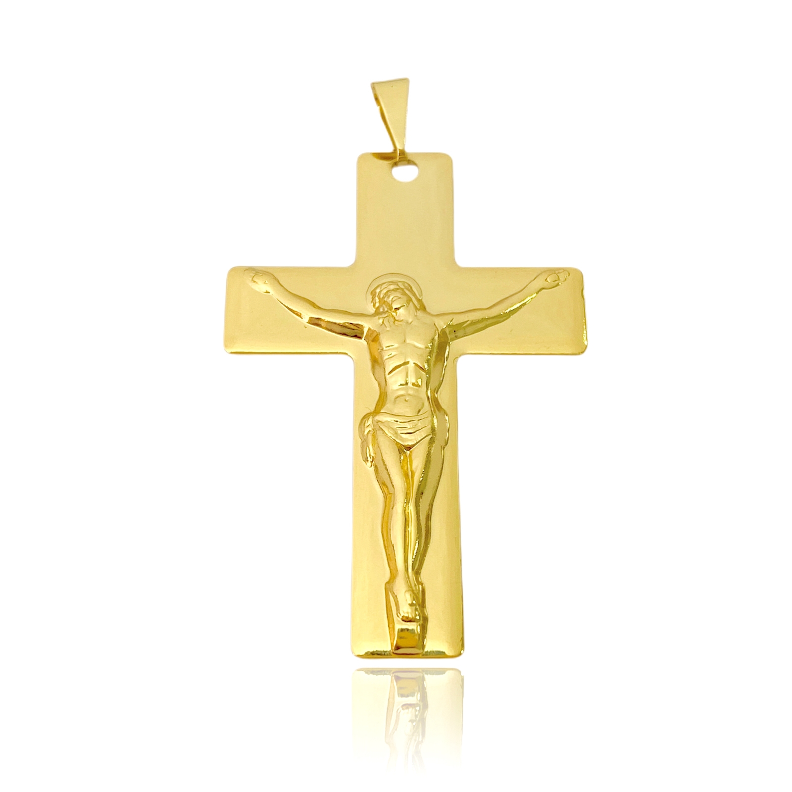 Pingente Cruz Com Cristo (5,1cmX3,4cm) (Banho Ouro 24k)