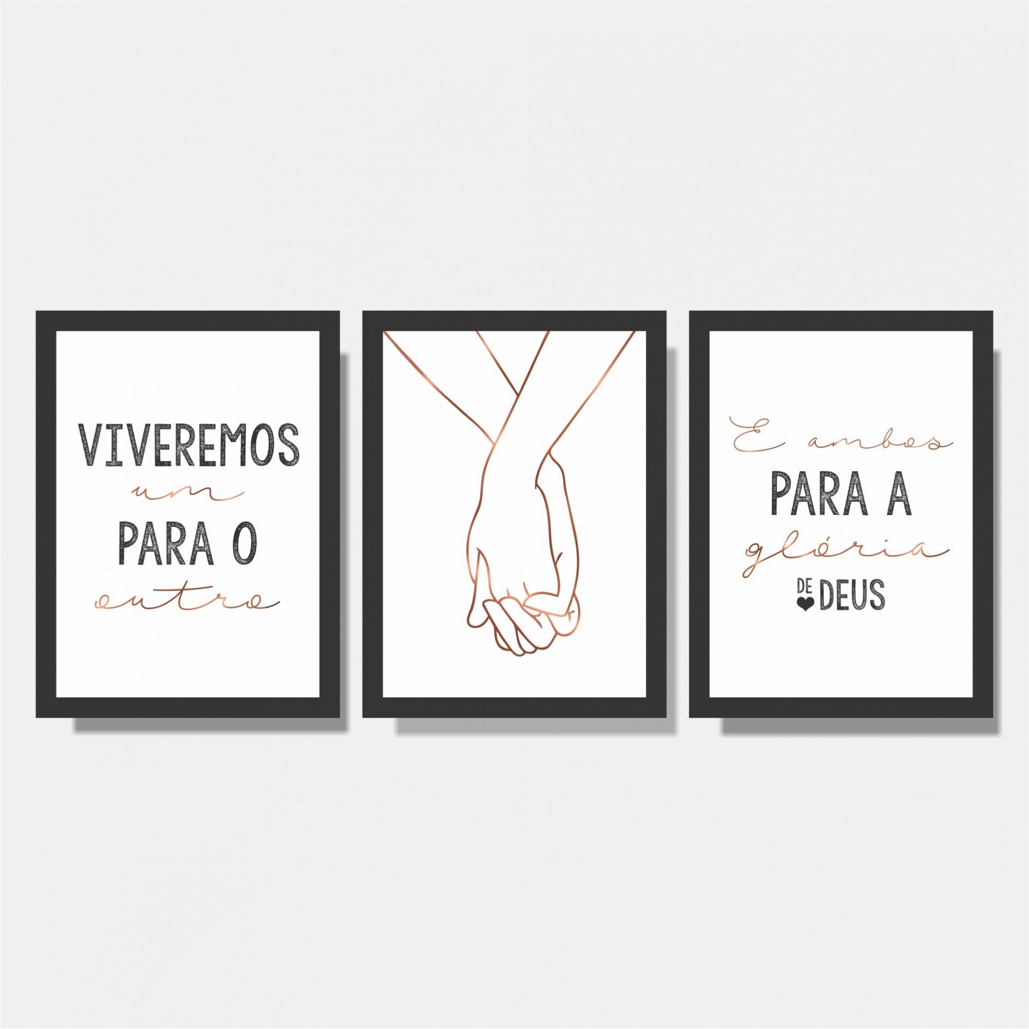 Kit Conjunto de Quadros para Quarto Casal - Viveremos Um Para o Outro e Ambos Para a Glória de Deus / Mãos Dadas