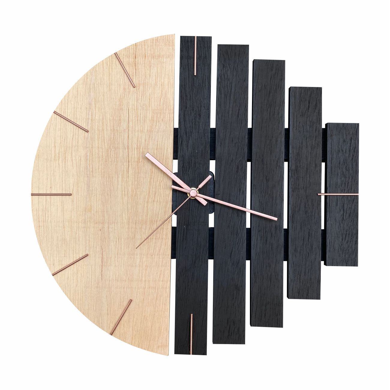 Relógio de Parede Industrial em Madeira e Preto 40cm