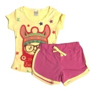 Conjunto infantil camiseta Lhama amarela e shorts rosa - ClubB