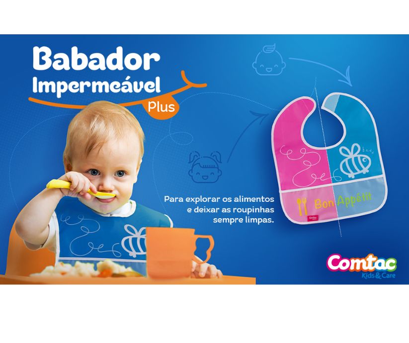 Babador Impermeável Plus com bolso Rosa - Comtac Kids