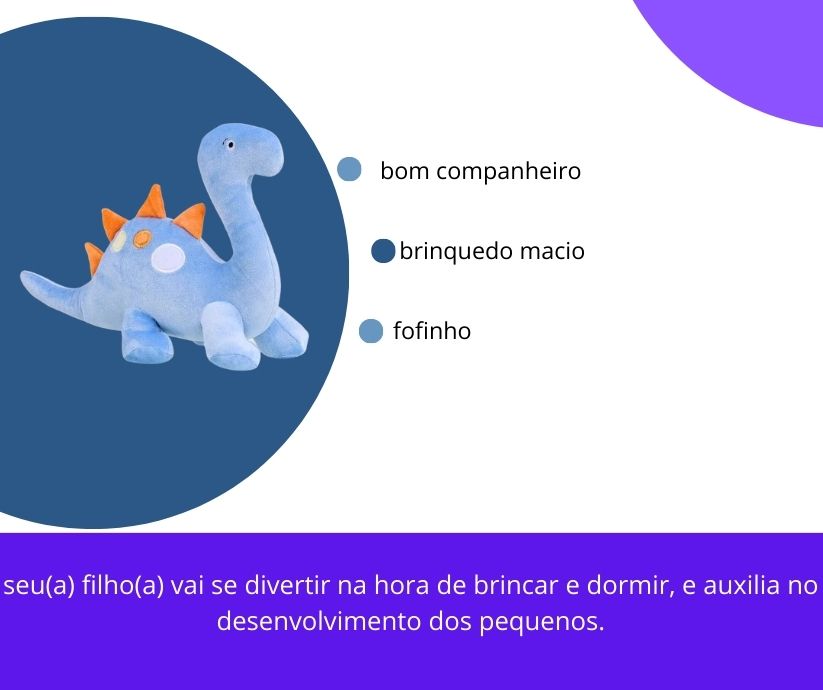 Bicho de Pelúcia Infantil Baby Dinossauro Azul Zip Toys