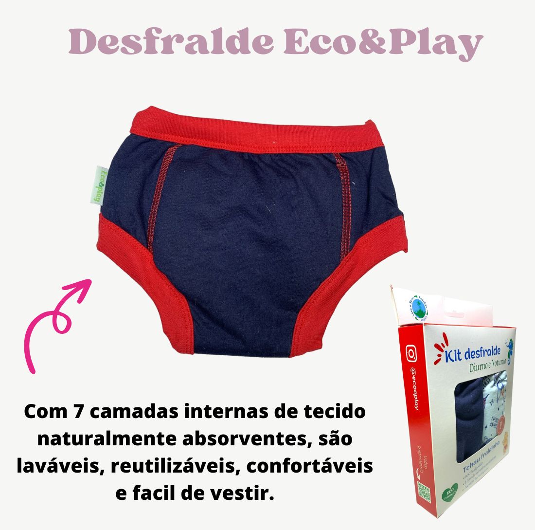 Cueca Algodão Desfralde Absorvente Kit 2un  EcoPlay DinoAzul