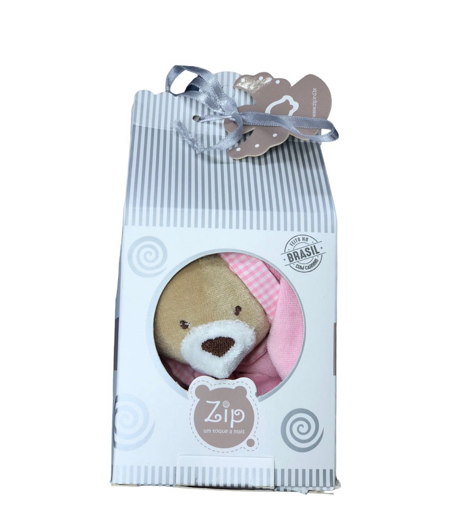 Naninha Bebê Urso Nino Rosa Com Prendedor Chupeta - Zip Toys
