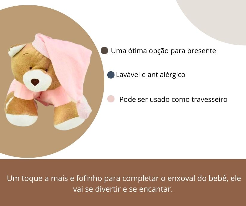 Puppet Travesseiro de Bebe Urso Nino Rosa - Zip Toys