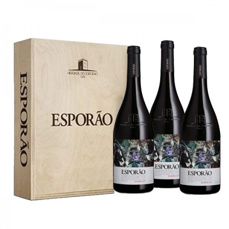 Kit com 3 Vinhos Tinto Esporão Reserva Caixa de Madeira 750ml