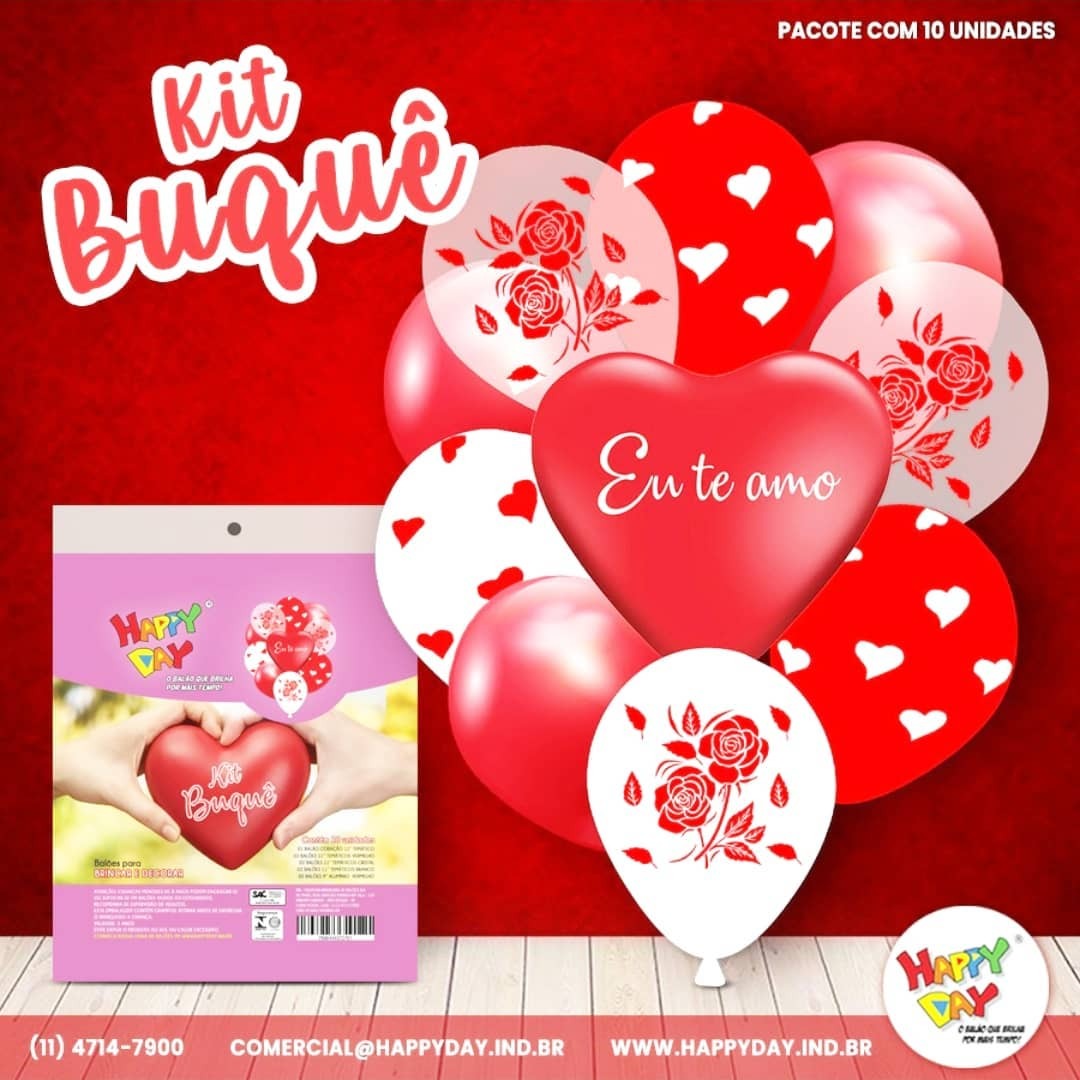 Kit Buque Romantico Balões 11'' Com 10 Unidades