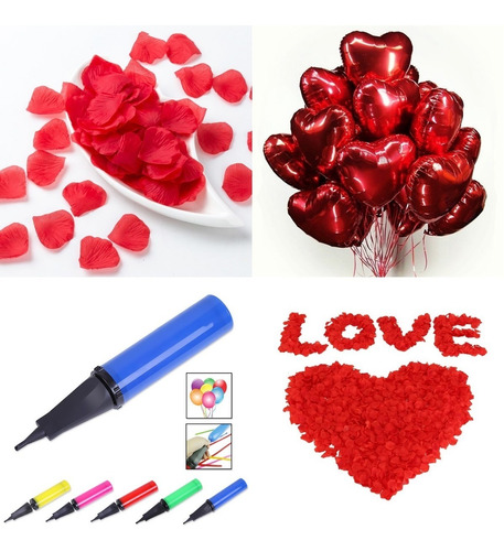Kit decoração romântica balão coração pétalas e bomba