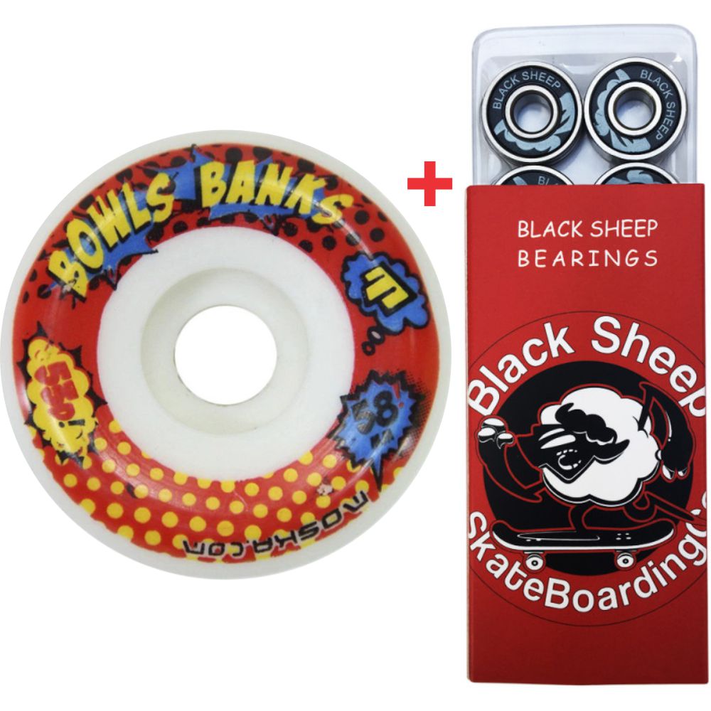 Roda Moska 58mm 53d Bowl Banks + Rolamento Black Sheep Red
