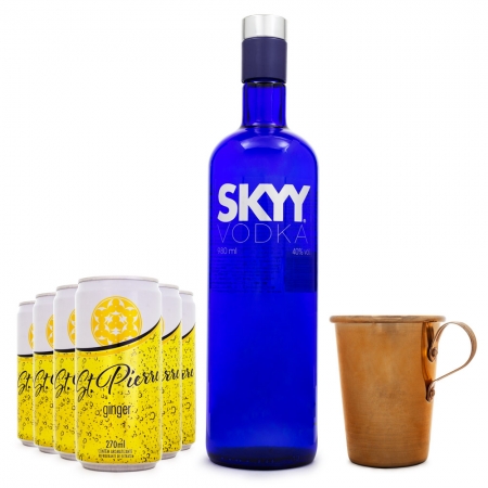 Combo Moscow Mule Clássico - Skyy Vodka 980ml + 6 Ginger Beer St. Pierre 270ml + Caneca Cor Cobre