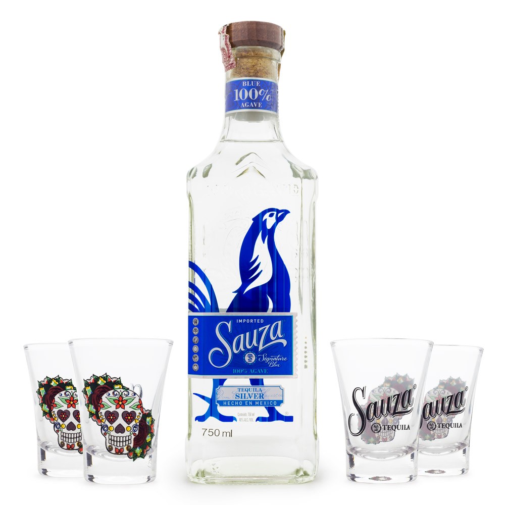 Tequila Sauza Signature Blue Silver 100% Agave 750ml + 4 Copos Shot