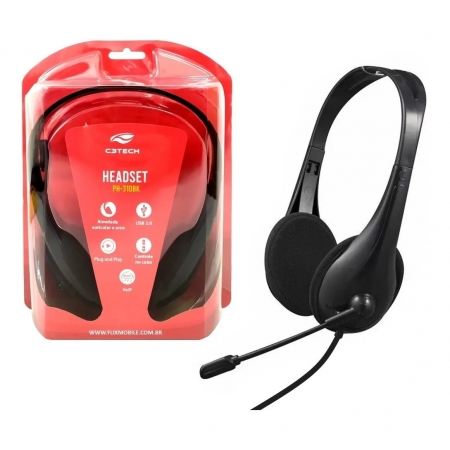 Headset com Microfone Usb Ph-310Bk Preto C3Tech