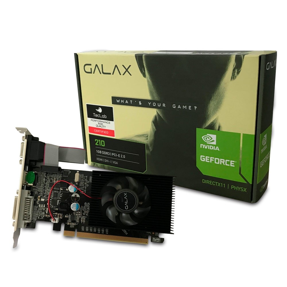 Placa de Vídeo 1Gb DDR3 GT210 Galax Gforce 64Bits