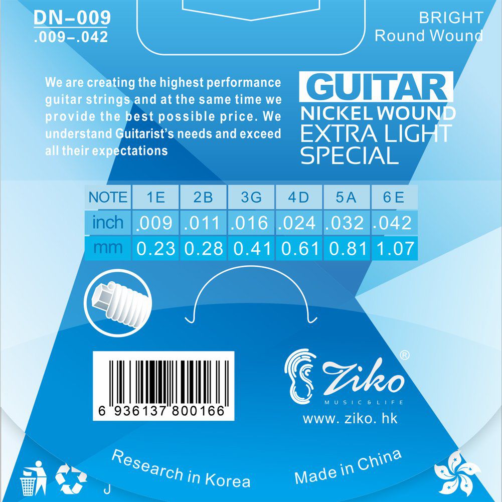 Encordoamento Ziko em Aço 0.09 para Guitarra DN-009