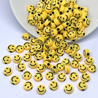 miçanga smile amarelo com furo 10mm 25 unidades