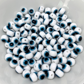 olho grego bola com furo branco e azul 8mm 25 unidades