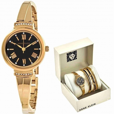 Relógio Anne Klein AK-3414BKST Dourado com Cristais e Jogo de Pulseiras