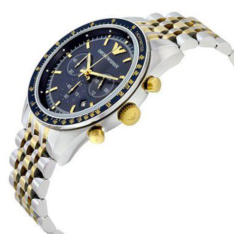 Relógio Emporio Armani Ar6088 Dois Tons Dial Azul