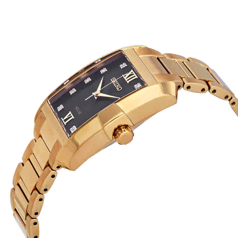 Relógio Seiko SNE462 Diamons Dourado Mostrador Preto
