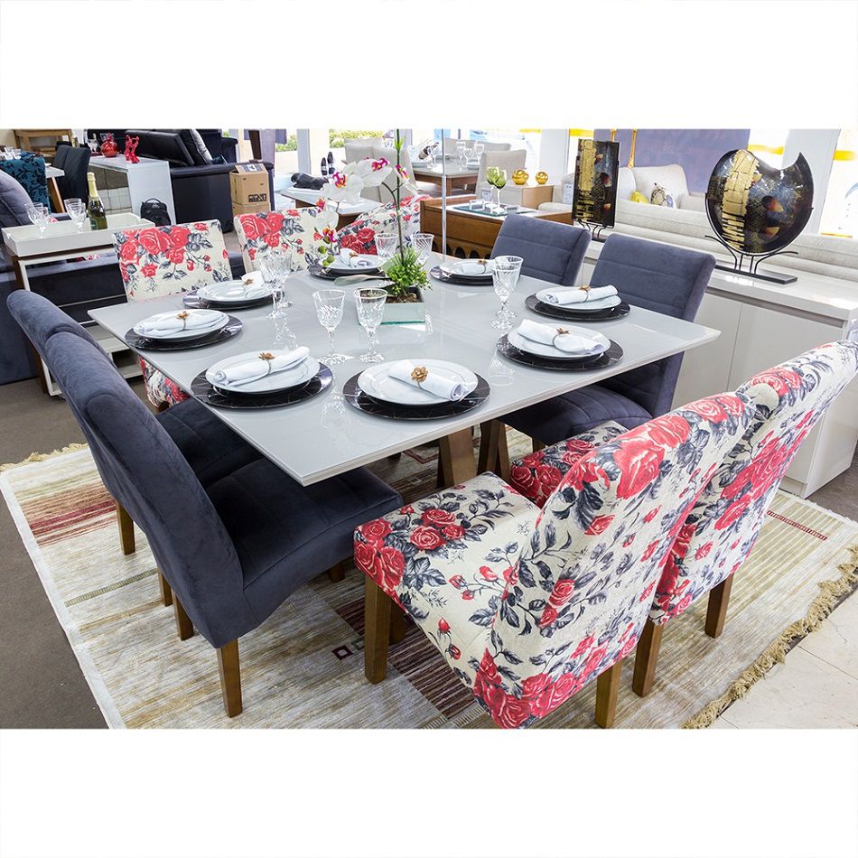 Conjunto Sala de Jantar Mesa Versatille Quadrada E 8 Cadeiras Dubai II