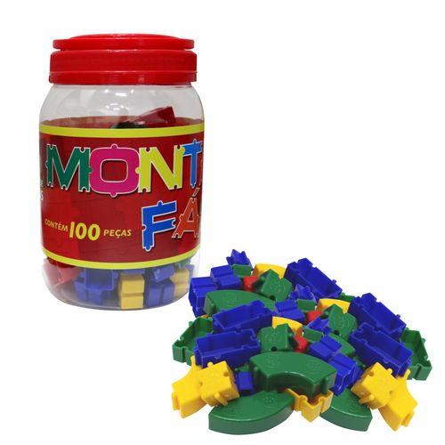 Brinquedo Blocos de Montar Coloridos Monta Fácil  Pote com 100 Pçs Pais e Filhos