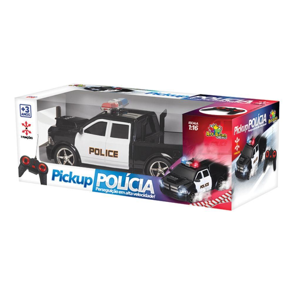 Carro de Controle Remoto Pickup Policia 7 Funçoes Brinquedo Art Brink